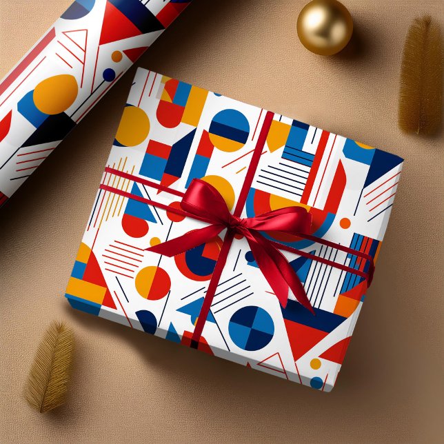 Retro Geometric Abstract Pat#11 Navy Gold ID1067 Wrapping Paper (Creator Uploaded)