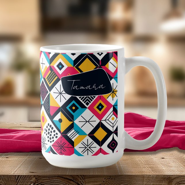 Retro Geometric Abstract Pat#12 Multi Colour ID106 Coffee Mug (Creator Uploaded)