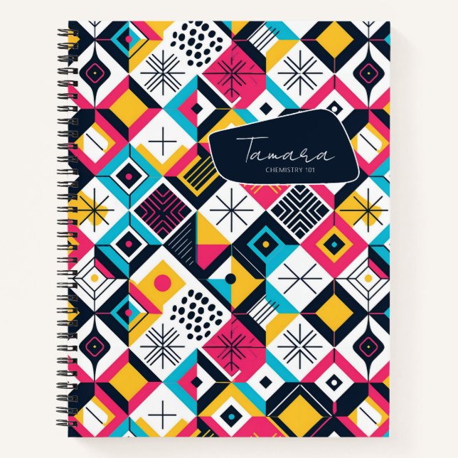 Retro Geometric Abstract Pat#12 Multi Colour ID106 Notebook (Front)