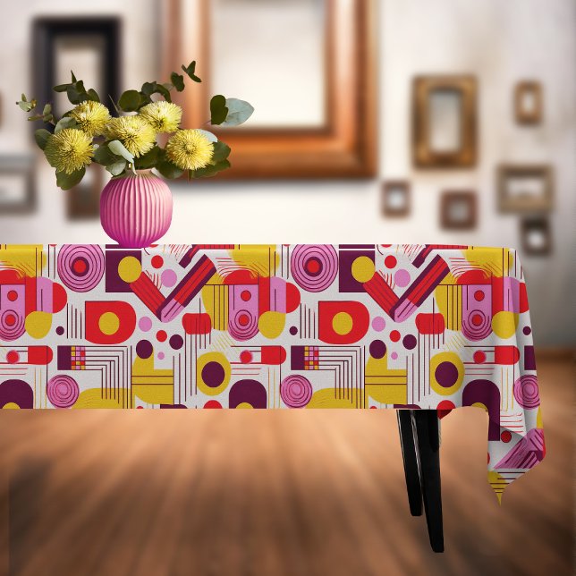 Retro Geometric Abstract Pat#13 Red Orange ID1067 Tablecloth (Creator Uploaded)