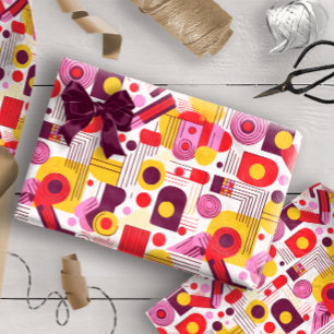 Retro Geometric Abstract Pat#13 Red Orange ID1067 Wrapping Paper