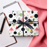 Retro Geometric Abstract Pat#2 Sage Pink ID1067 Wrapping Paper<br><div class="desc">Embrace the charm of mid-century modern style with this Memphis-inspired geometric abstract design. Featuring sage green, pink, and black shapes on a crisp white background, this gift wrap pattern captures the bold yet refined aesthetic of the iconic design movement. The playful geometric shapes and soft colour palette make this design...</div>