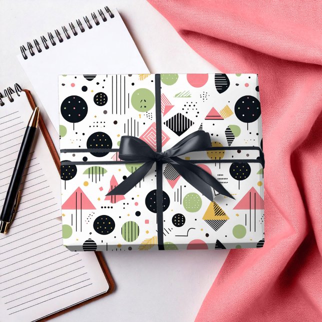 Retro Geometric Abstract Pat#2 Sage Pink ID1067 Wrapping Paper (Creator Uploaded)