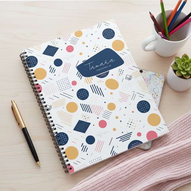 Retro Geometric Abstract Pat#6 Navy Rose ID1067 Notebook (Creator Uploaded)