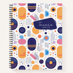 Retro Geometric Abstract Pat#7 Indigo ID1067 Notebook