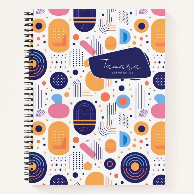 Retro Geometric Abstract Pat#7 Indigo ID1067 Notebook (Front)