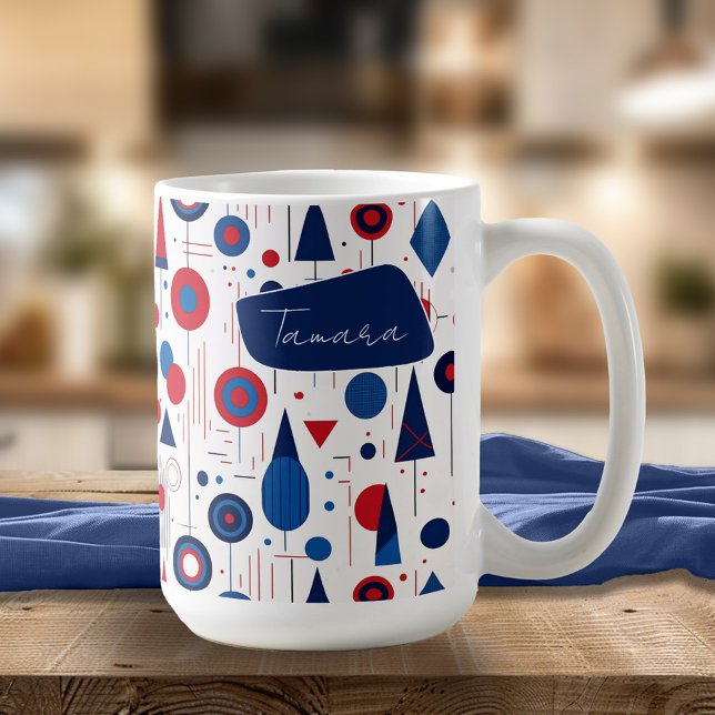 Retro Geometric Abstract Pat#9 Navy Red ID1067 Coffee Mug (Creator Uploaded)