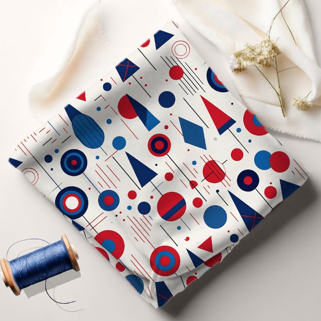 Retro Geometric Abstract Pat#9 Navy Red ID1067 Fabric (Creator Uploaded)
