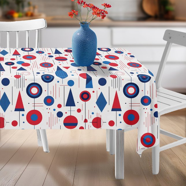 Retro Geometric Abstract Pat#9 Navy Red ID1067 Tablecloth (Creator Uploaded)