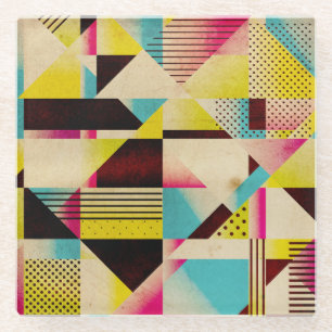 Retro Geometric: Abstract Pattern Background Glass Coaster