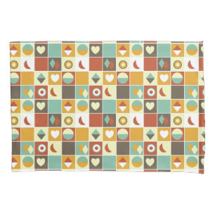 Retro Geometric Abstract Pattern Brown Yellow Blue Pillowcase
