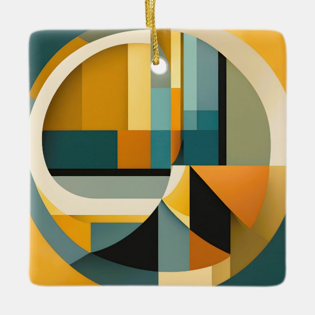 Retro Geometric Abstraction Circles and Rectangles Ceramic Ornament (Front)