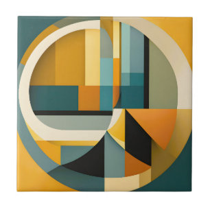 Retro Geometric Abstraction Circles and Rectangles Ceramic Tile