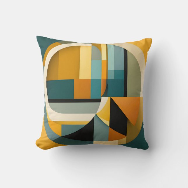 Retro Geometric Abstraction Circles and Rectangles Cushion (Front)