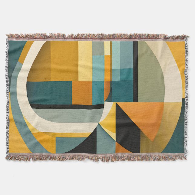 Retro Geometric Abstraction Circles and Rectangles Throw Blanket (Front)