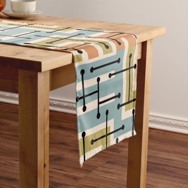 Retro Geometric Art Maze 1970s Retro Short Table Runner (In Situ)
