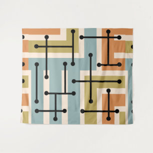 Retro Geometric Art Maze 1970s Retro Tapestry