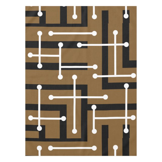 Retro Geometric Art Maze Brown Tablecloth (Front)