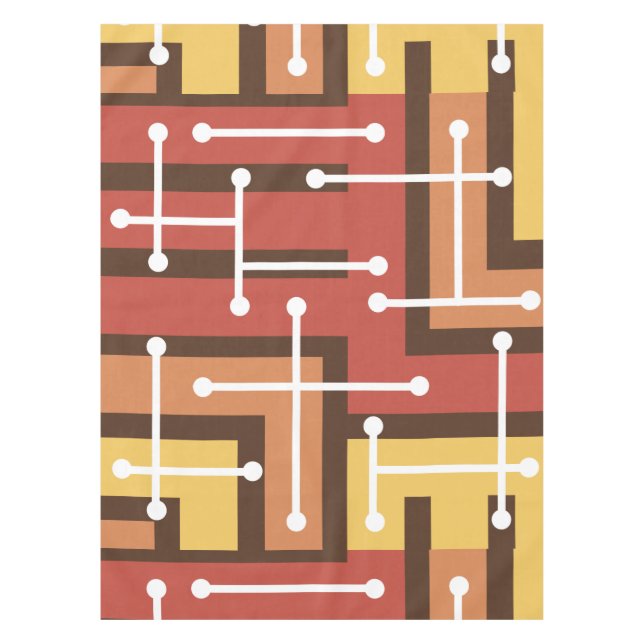 Retro Geometric Art Maze Burnt Orange Tablecloth (Front)