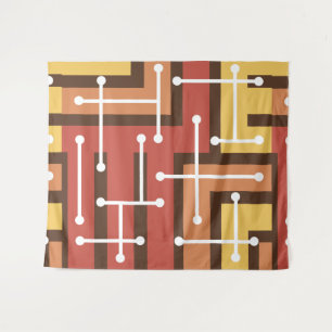 Retro Geometric Art Maze Burnt Orange Tapestry