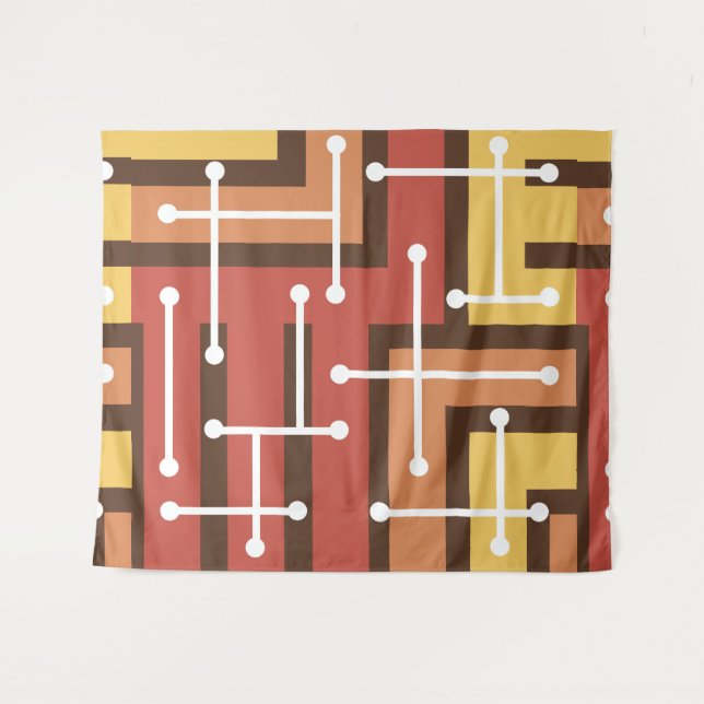 Retro Geometric Art Maze Burnt Orange Tapestry (Front (Horizontal))