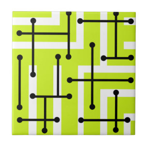 Retro Geometric Art Maze Chartreuse Ceramic Tile