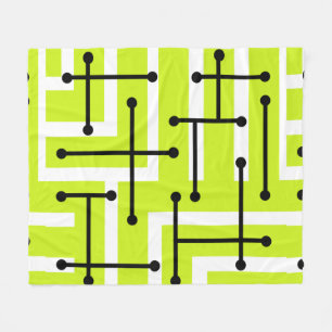 Retro Geometric Art Maze Chartreuse Fleece Blanket
