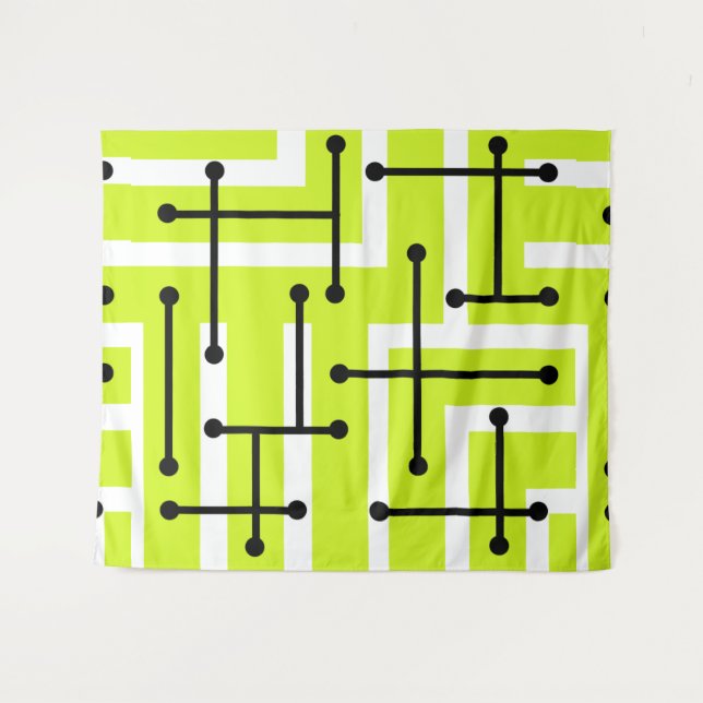 Retro Geometric Art Maze Chartreuse Tapestry (Front (Horizontal))