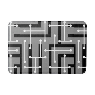 Retro Geometric Art Maze Grey Bath Mat