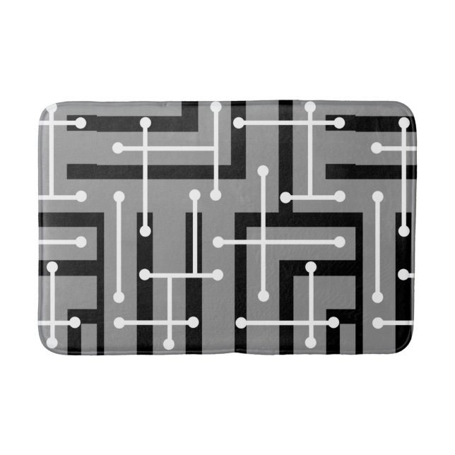 Retro Geometric Art Maze Grey Bath Mat (Front)