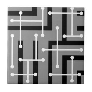 Retro Geometric Art Maze Grey Ceramic Tile