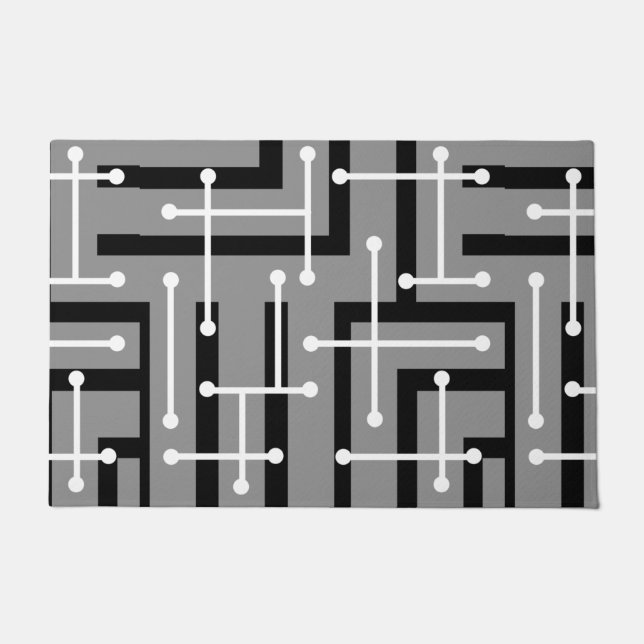 Retro Geometric Art Maze Grey Doormat (Front)