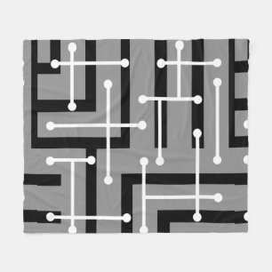 Retro Geometric Art Maze Grey Fleece Blanket