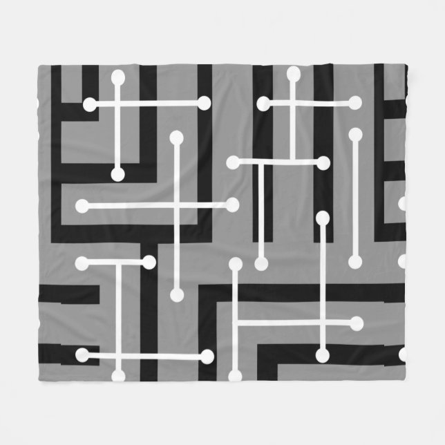 Retro Geometric Art Maze Grey Fleece Blanket (Front (Horizontal))