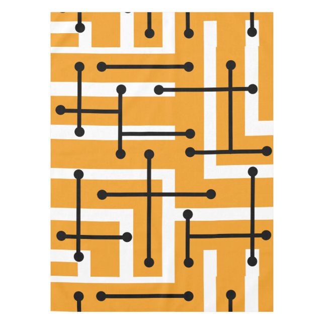 Retro Geometric Art Maze Orange Tablecloth (Front)