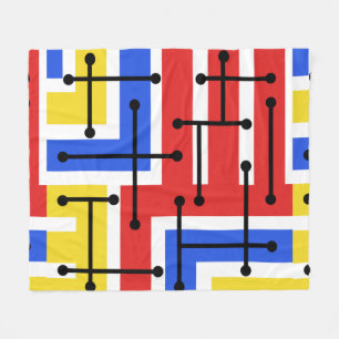 Retro Geometric Art Maze Primary Colours Fleece Blanket