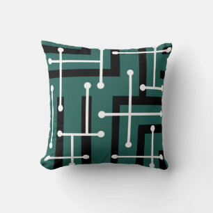 Retro Geometric Art Maze Teal Cushion