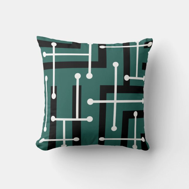 Retro Geometric Art Maze Teal Cushion (Front)