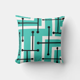 Retro Geometric Art Maze Turquoise Cushion