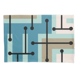 Retro Geometric Art Maze Turquoise Gold Pillowcase
