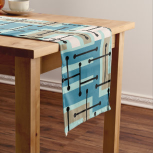 Retro Geometric Art Maze Turquoise Gold Short Table Runner