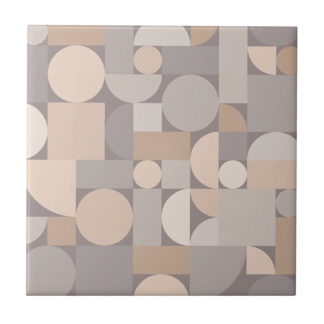 Retro Geometric Art Taupe Ceramic Tile (Front)