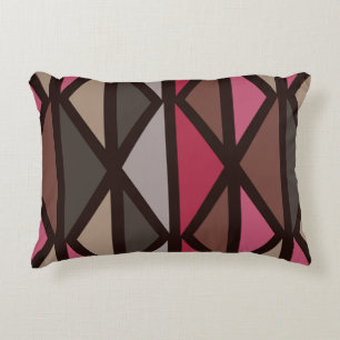 Retro Geometric Art Triangles Black Red Brown Decorative Cushion