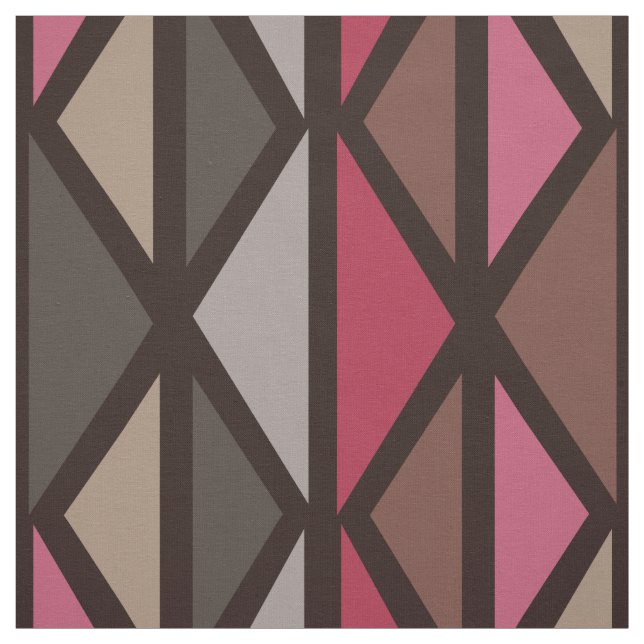 Retro Geometric Art Triangles Black Red Brown Fabric (Swatch)