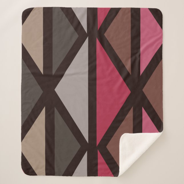 Retro Geometric Art Triangles Black Red Brown Sherpa Blanket (Front)