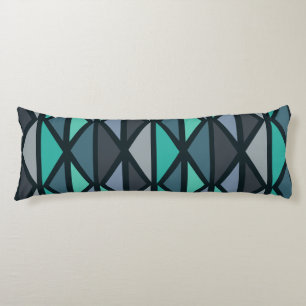 Retro Geometric Art Triangles Black Teal Body Cushion