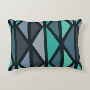 Retro Geometric Art Triangles Black Teal Decorative Cushion