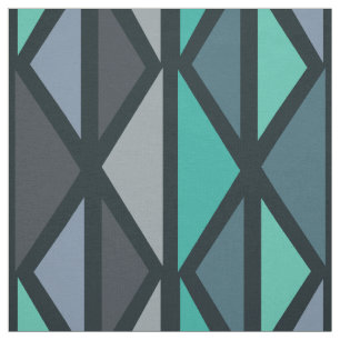 Retro Geometric Art Triangles Black Teal Fabric