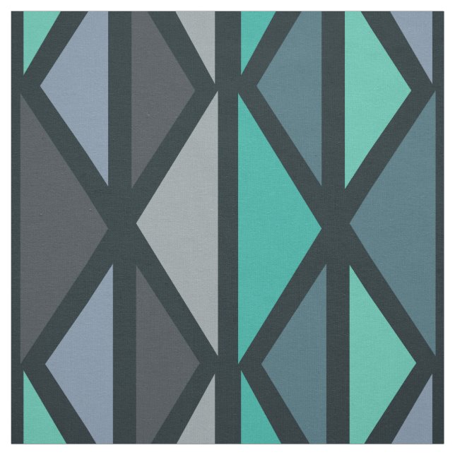 Retro Geometric Art Triangles Black Teal Fabric (Swatch)