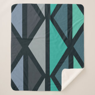 Retro Geometric Art Triangles Black Teal Sherpa Blanket